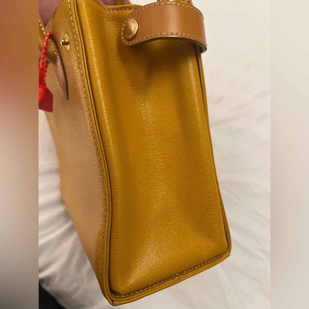 Burberry Yellow Leather Top Handle Handbag Vintage Haymarket Check Mustard Brown - Picture 4 of 12